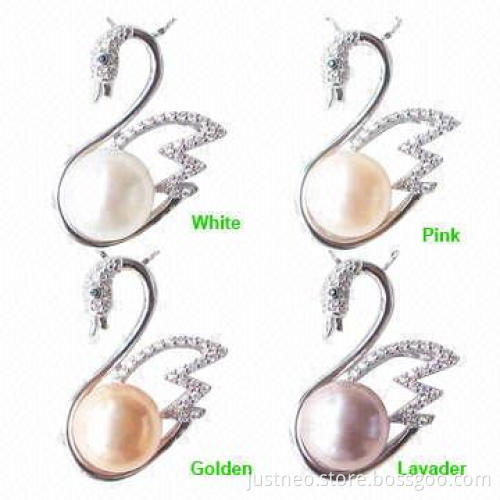 Solid 925 sterling silver chain necklace with pearl and CZ mounted silver swan pendant
